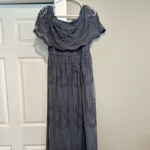 Pinkblush Slate Gray Lace Off-Shoulder Maxi Dress